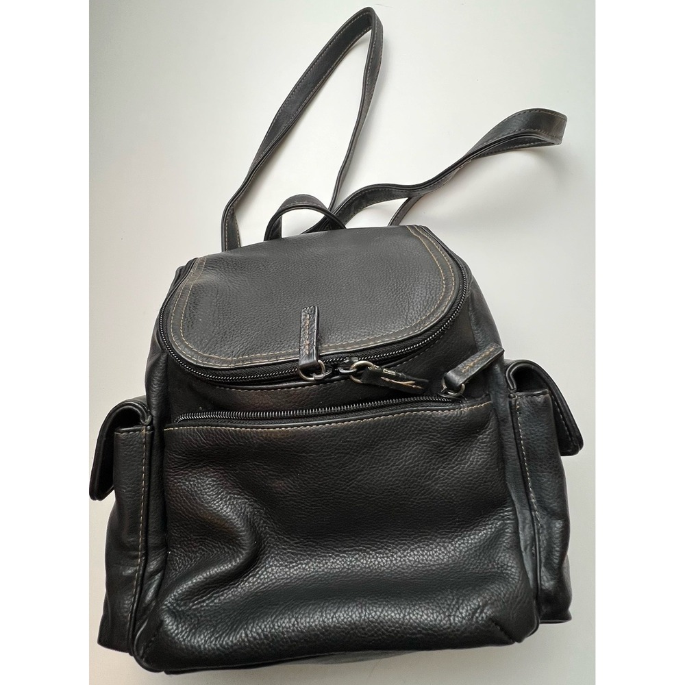 Unbranded‎ Black Genuine Leather Backpack  with Vinyl Trim